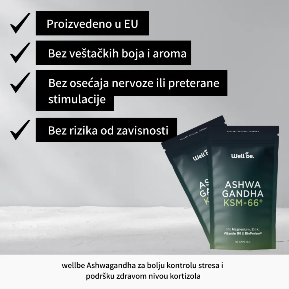 wellbe Ashwagandha KSM-66® — za bolju kontrolu stresa i podršku zdravom nivou kortizola